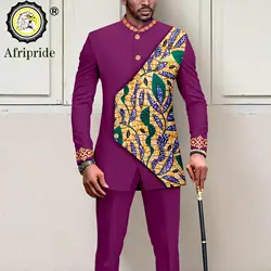 Men`s Business Suit African Clothes Embroidery Full Sleeve Double Breasted Print Blazer and Pants Set Formal Outfits A2316051