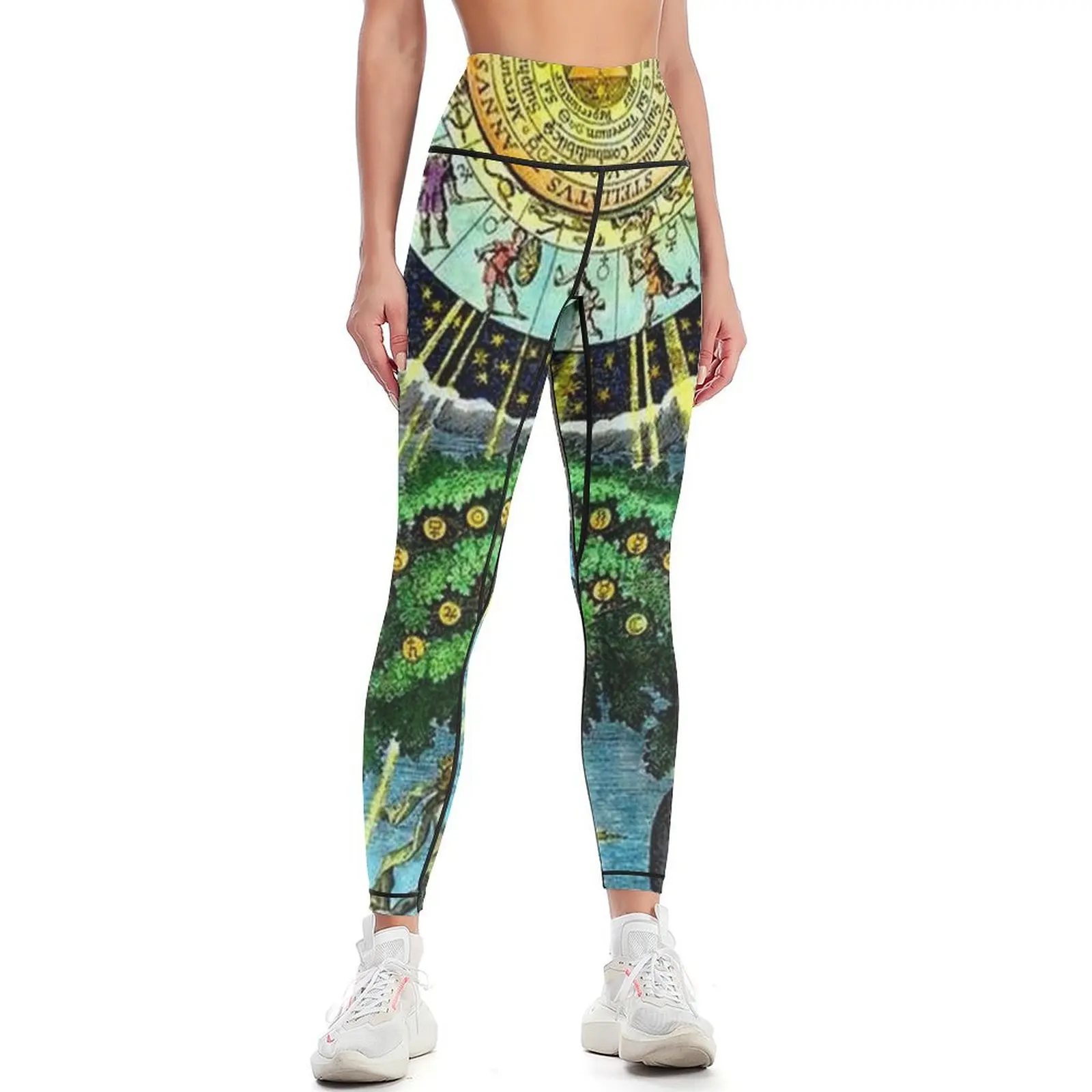 ALCHEMICAL HERMETRIC and MYSTICAL EMBLEMS PRINT Leggings fitness set gym exercise clothing for Womens Leggings