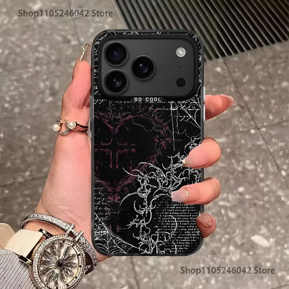 Gótico cyber sigil cruz olhos crânio preto fosco à prova de choque capa de telefone para iphone 17,16,15,14,13,12,11, pro,xs, max, plus, mini