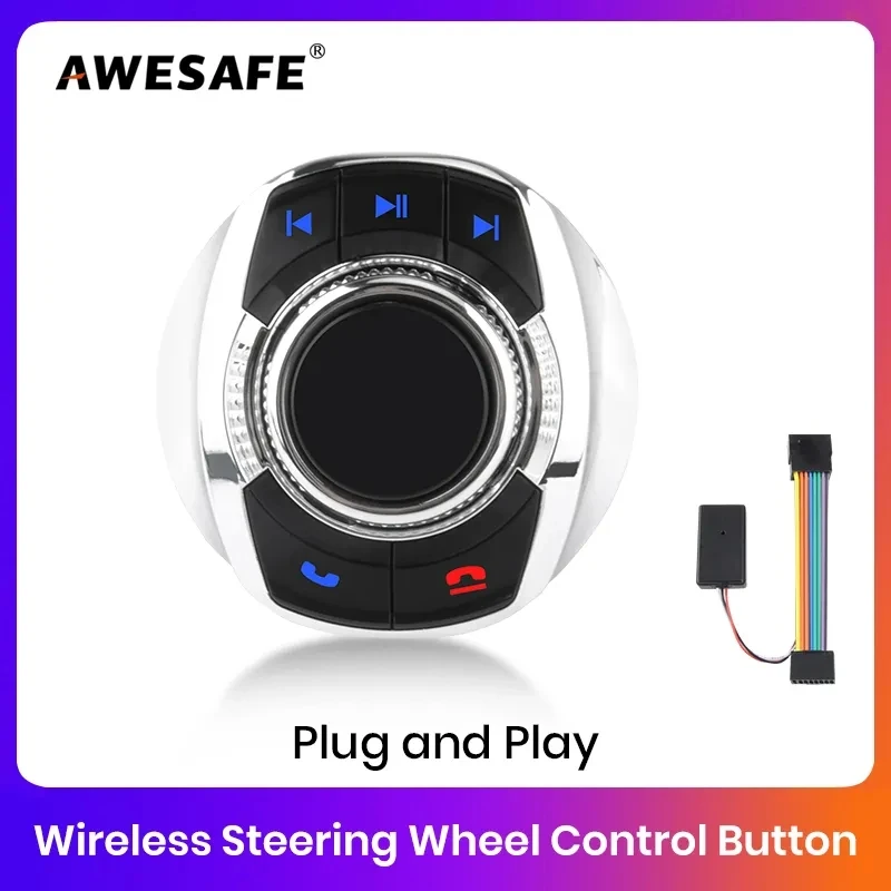 AWESAFE Universal Car Wireless Steering Wheel Control Button for for Android Autoradio 8 Key Functions Cup Shape With LED Light