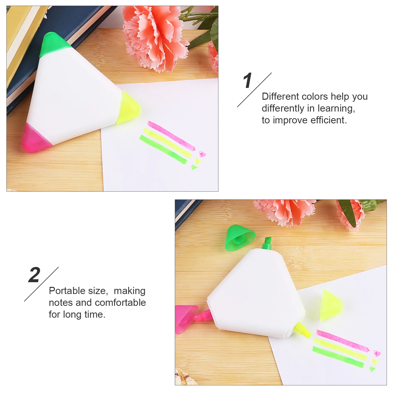 5pcs Highlighter Pens 3-in-1 Marking Pen Ergonomic Triangle Shape Super Smooth Quick-Drying Ink for Notes Study Fluorescent