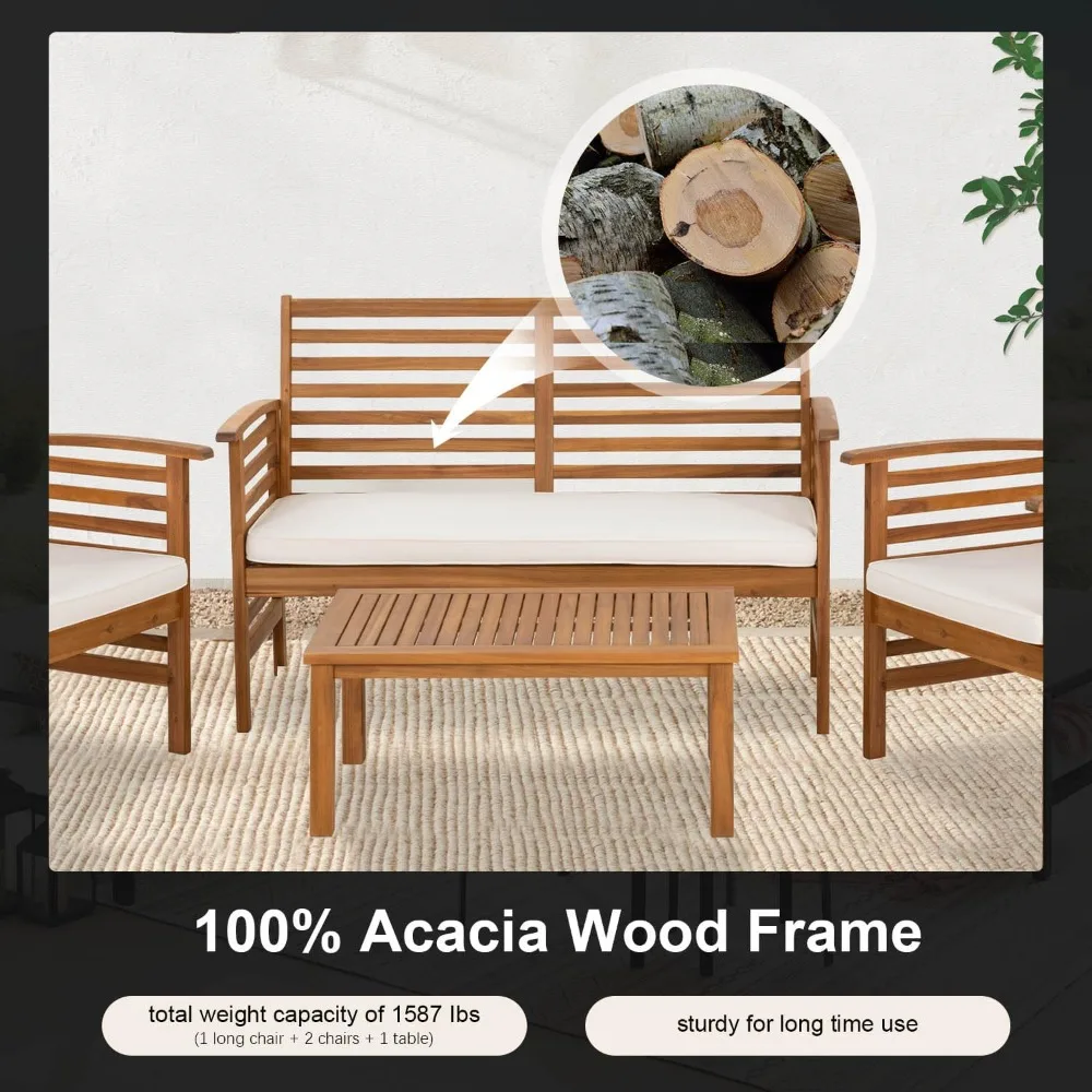 

Outdoor Wood Sofa Set Patio Conversation Sets Acacia Patio Sofas Set with Thick and Soft Cushions Easy to Assemble
