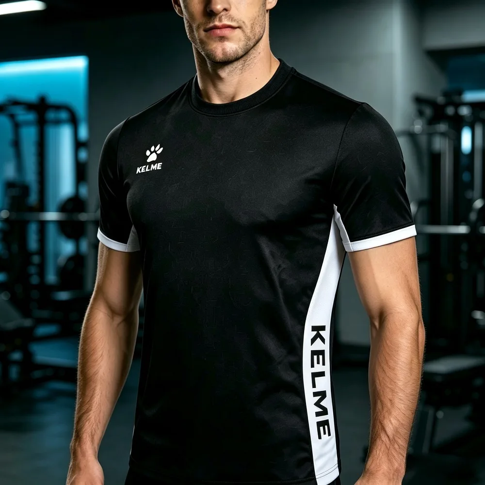 Summer Men's KELME Sports T-shirt Quick Dry Short Sleeve Soccer Jersey Breathable Training Top Workout Running Athletic Tee