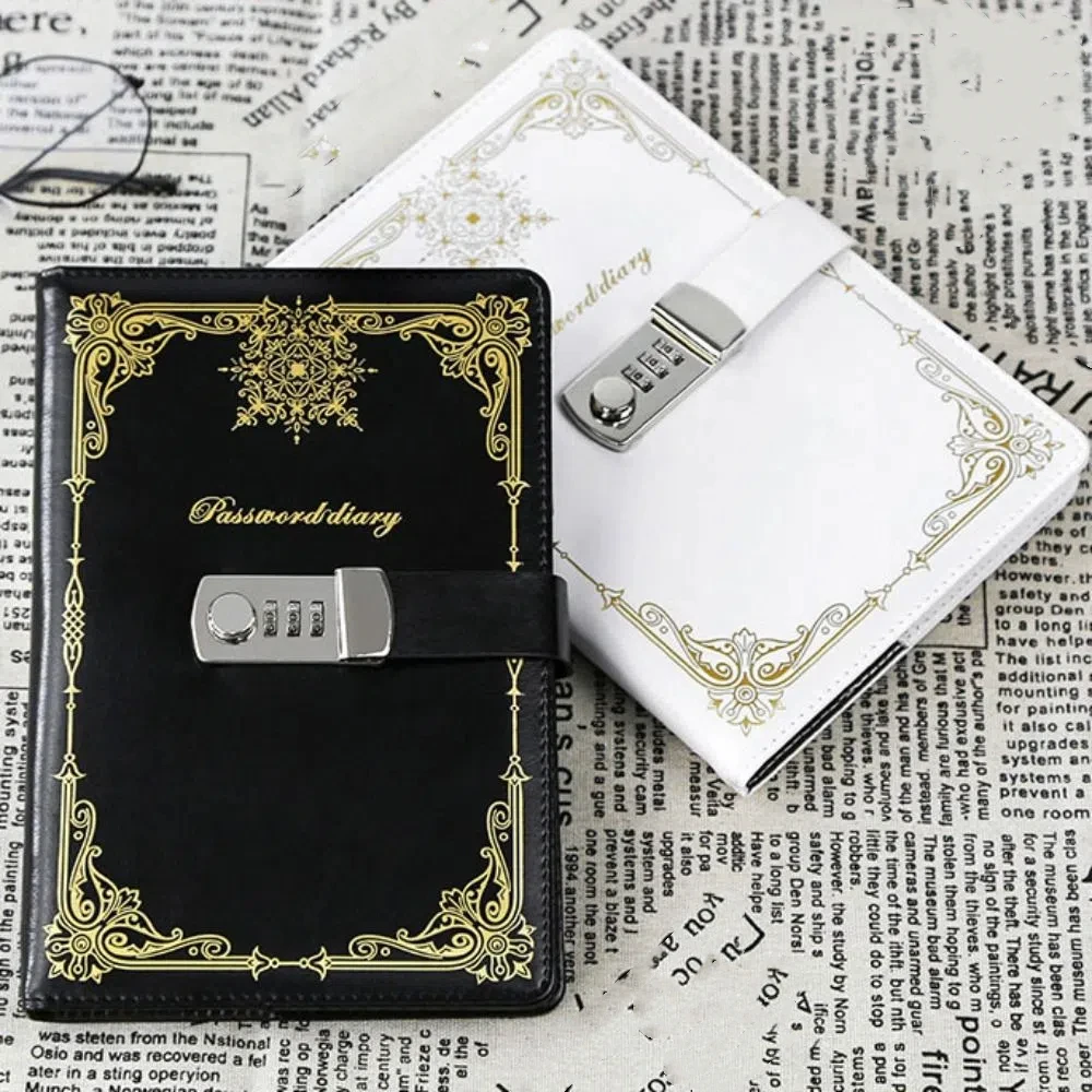 Elegant PU Leather Journal Notebook With Lock Hard Cover A5 100Sheets Personal Notebook Retro Line Paper Diary Writing Pads Men