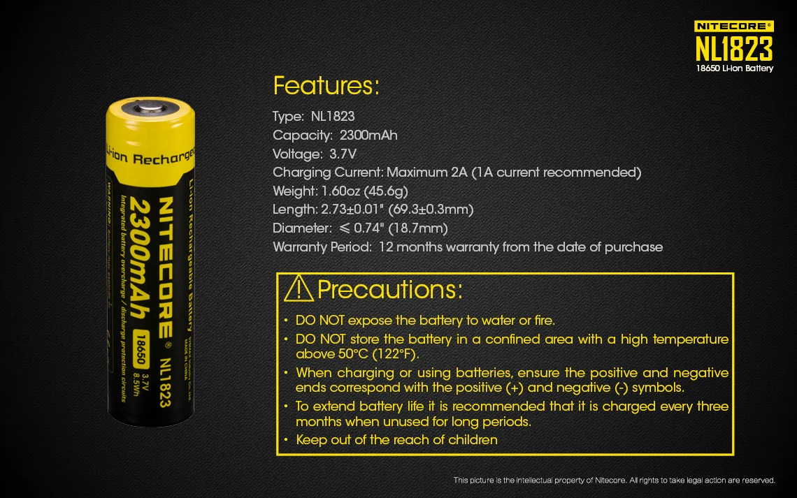 Free Shipping 1PC Nitecore 18650 NL183 2300mAH 3.7v Protected PCB Li-ion Lithium Rechargeable Battery