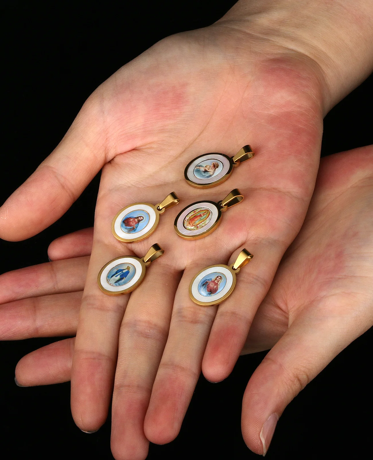 6 نمط أيقونة المقدسة القلب المقدس سانت مايكل سيدةنا قلادة 2 ألوان قذيفة من الفولاذ المقاوم للصدأ البيضاوي السحر عقد دي اي واي مجوهرات هدايا #4