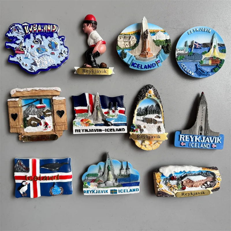 Iceland Tourism Souvenir Fridge Magnet  National Flag Landmark Fin Whale Painted Magnetic Refrigerator Sticker Home Decorative