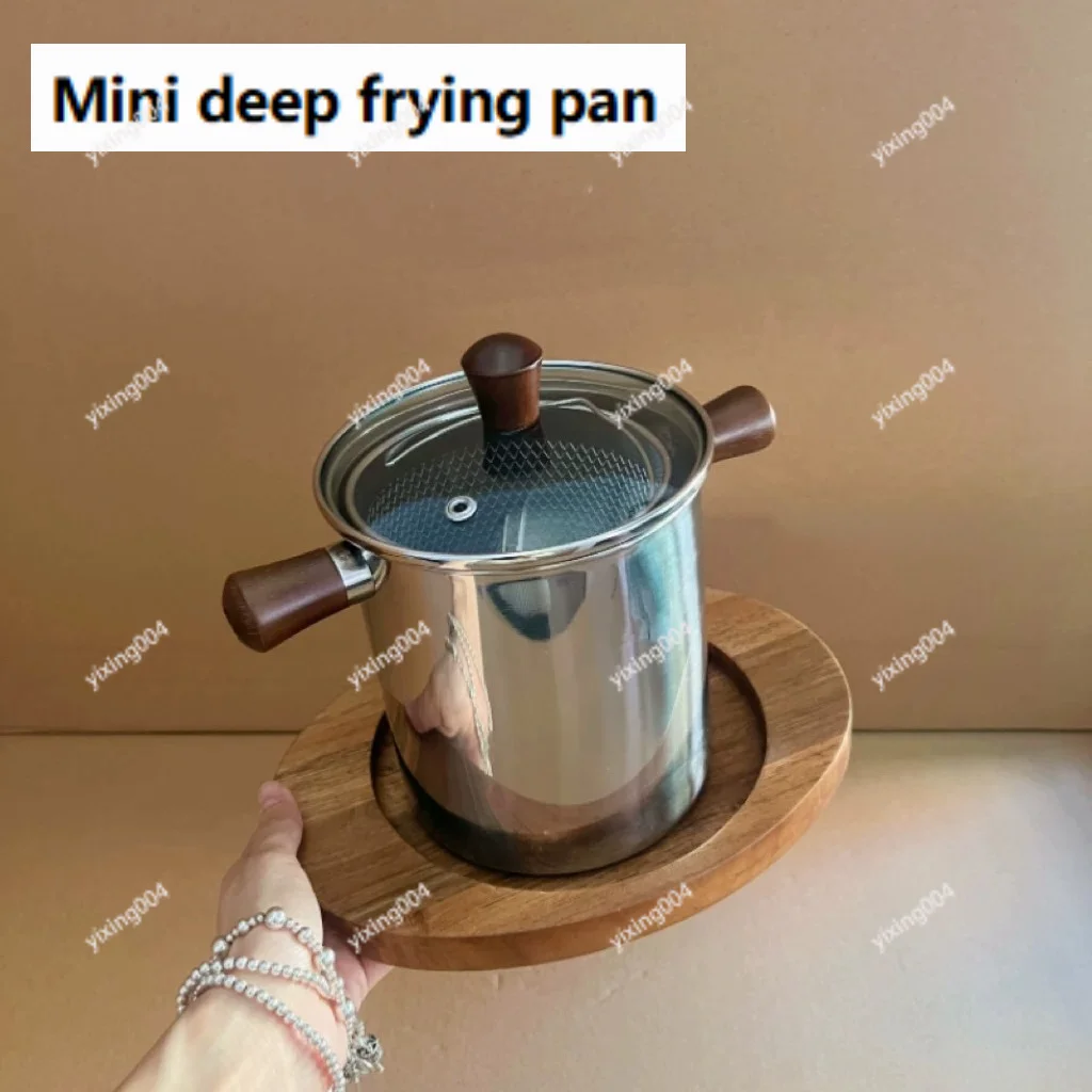 

304 Stainless Steel Deep Frying Pot Mini Oil Saving Pan for Home Skewer Frying