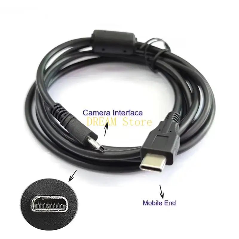 Camera Photo and Video Transfer Cable, Mini 8-Pin Male to USB Type C Male End with a Black PVC Covering and Charging Connection
