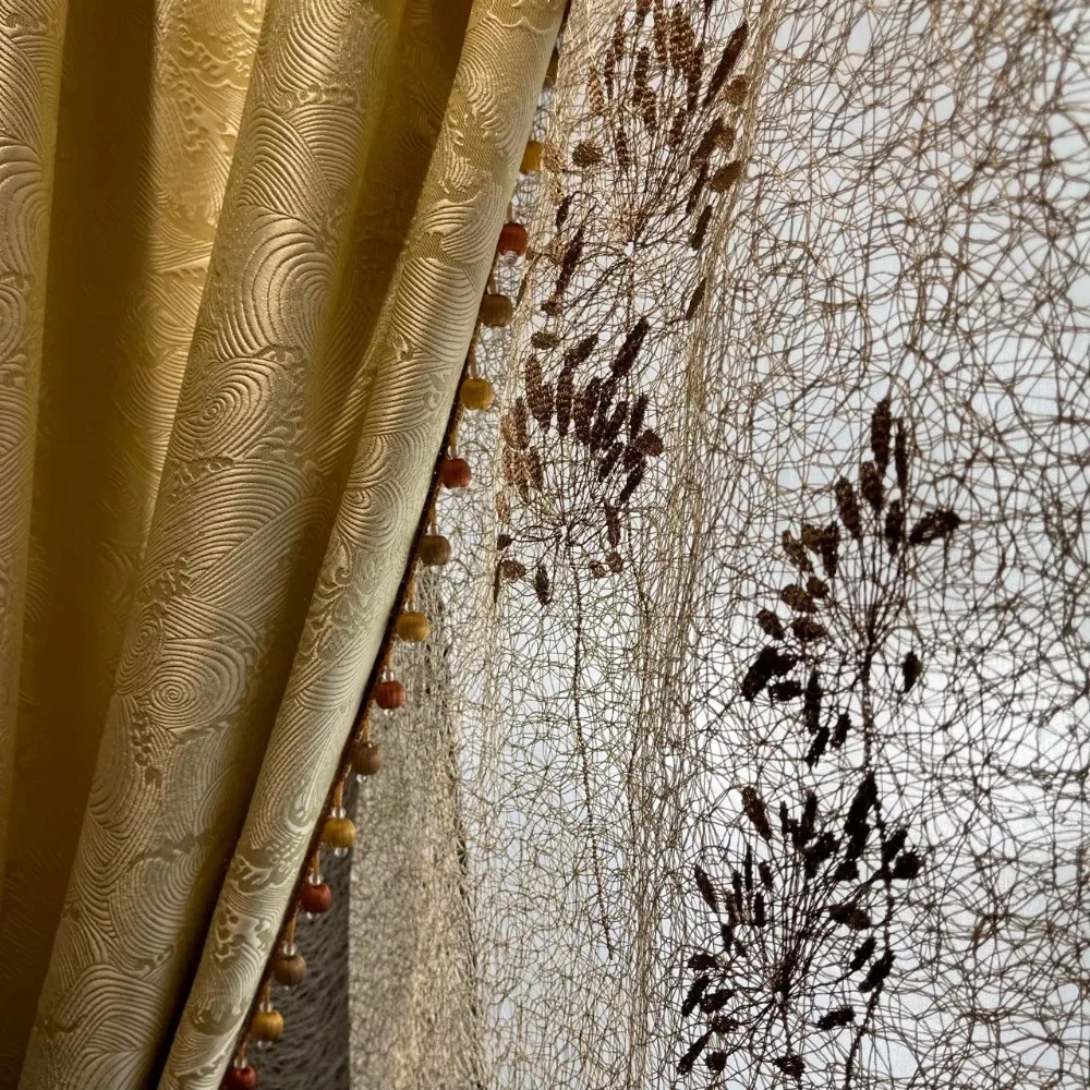 New High-precision Chinese Luxury Jacquard Curtains for Living Room Bedroom Embroidered Window Screens Auspicious Cloud Pattern