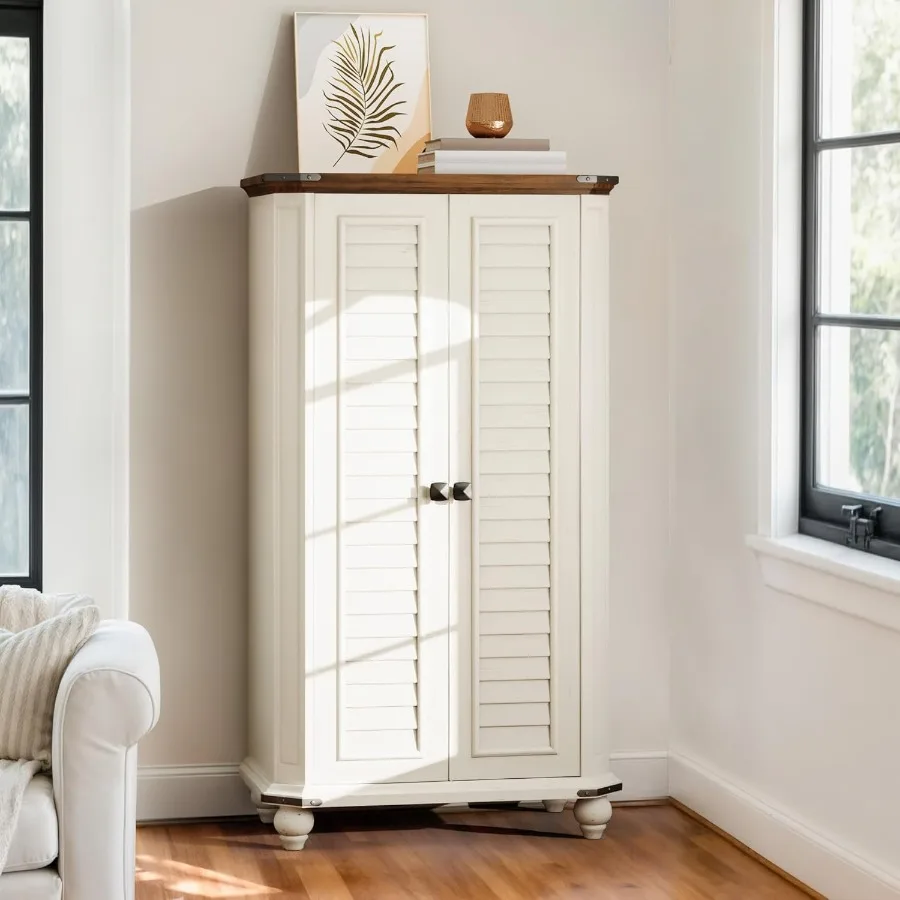 

DWVO 4-Tier Storage Cabinet 45.2 Farmhouse Kitchen Pantry Cabinet wth 2 Shutters-Doors Adjustable Shelves Wooden Tool Cabinet f