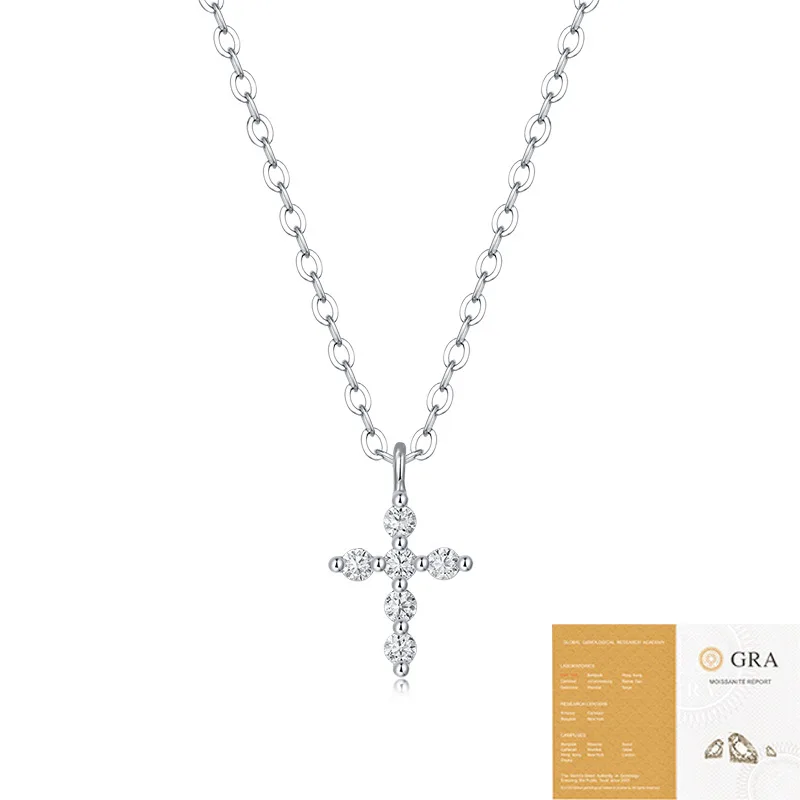 

925 Silver Cross Pendant Necklace Fashionable Luxury Minimalist Design with Moissanite Faith Jewelry Clavicle Chain
