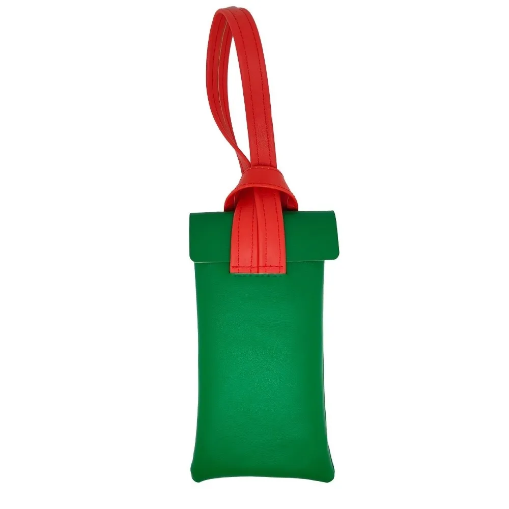Fashion PU Leather Glasses Storage Pouch With Wristband Color-Block Sunglasses Bag Anti-Scratch Hanging Glasses Case