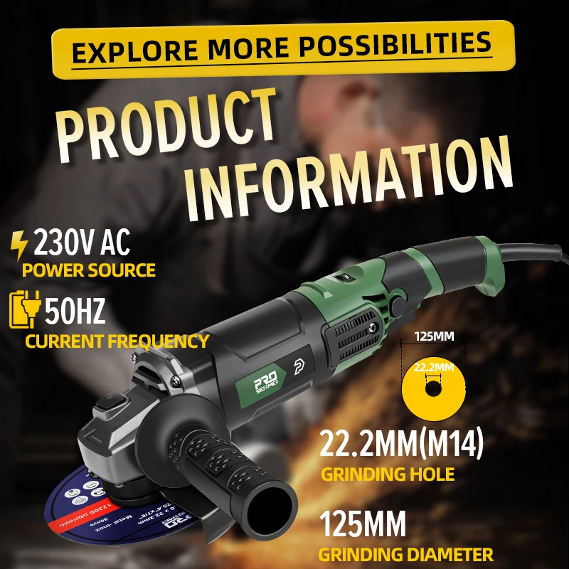 230V Angle Grinder 1000W Variable Speed Grinder for Multi-Material Household Processing Power Tools with Case