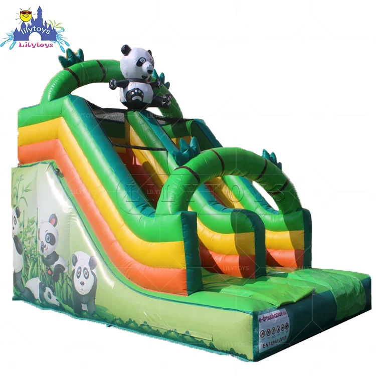 

Playground Park Commercial Chinese Panda Theme Green Inflatable Bouncing Dry Slide For Kid