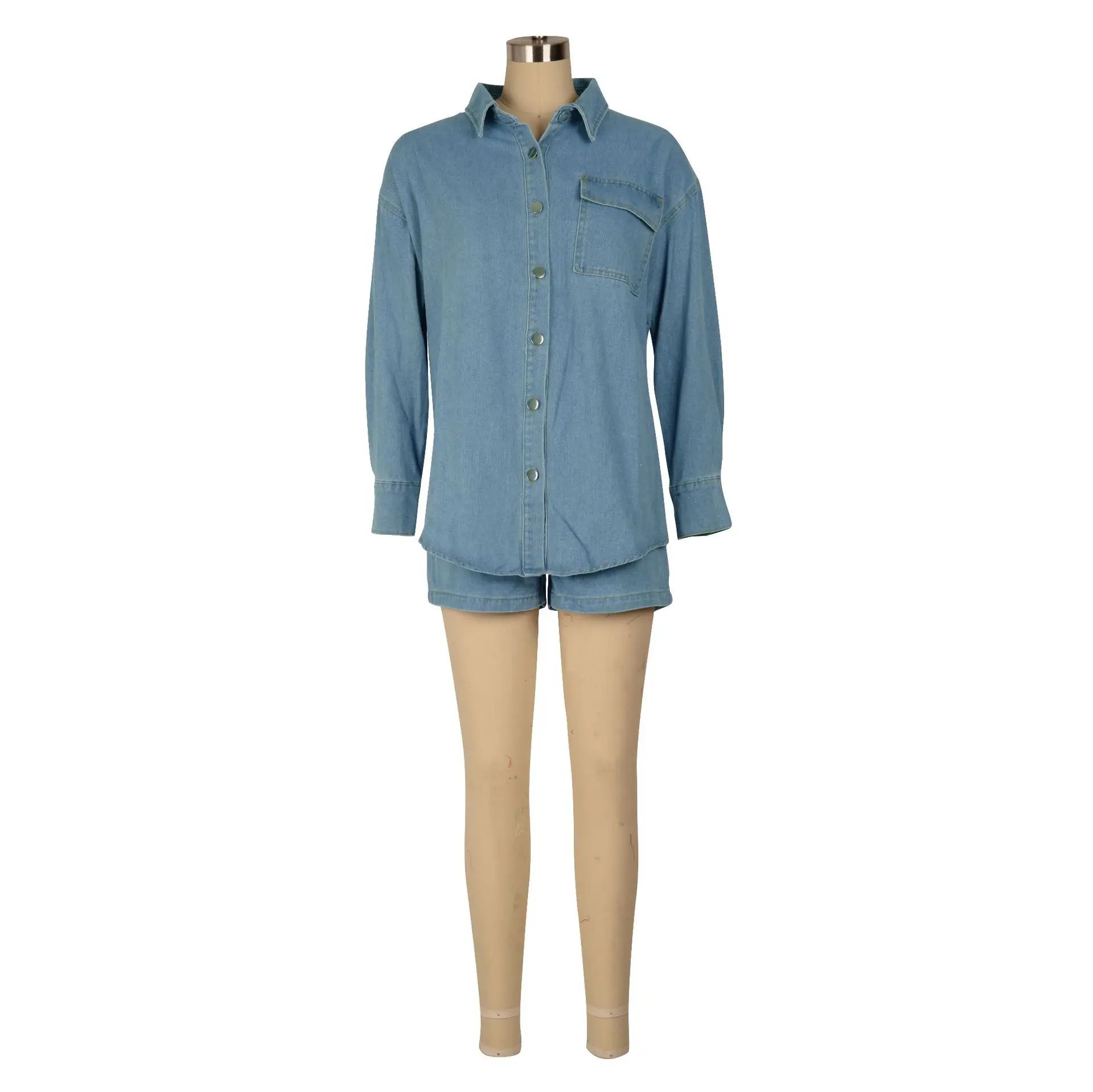 Denim Two Piece Sets Women 2024 Autumn Outfits Single Breasted Turn Down Collar Pockets Jacket Shorts Suit Short Pants Ensemble
