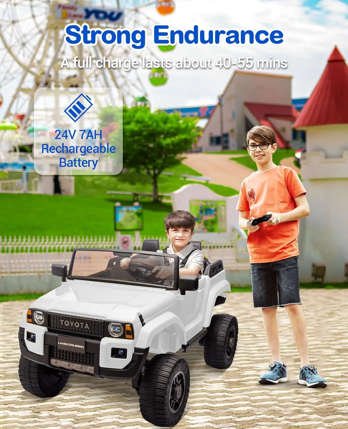 Voiture électrique pour enfants, camion à monter sous licence Toyota LC250 24V 2 places avec télécommande, moteurs 4 × 100W, 4WD/2WD commutable