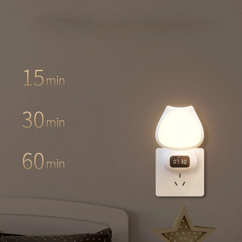 Smart LED Night Light with Clock Bedroom Bedside Lamp Lighting RF Control Eye Protection Lamps Stepless Dimmable Chargeable