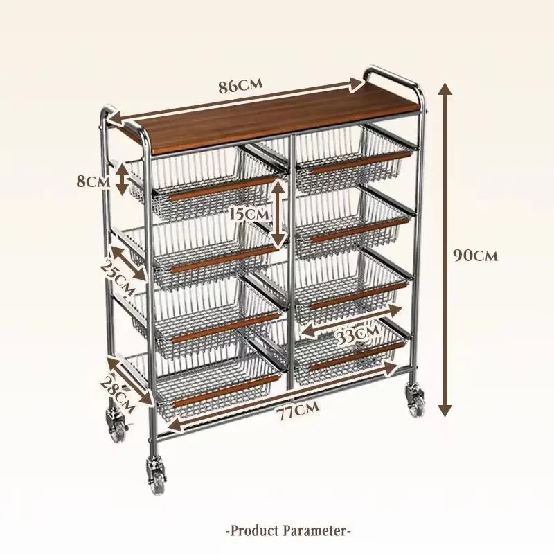 Medieval Trolley Living Room Mobile Snack Storage Rack Retro Kitchen Storage Rack Large Capacity Storage Trolley Floor