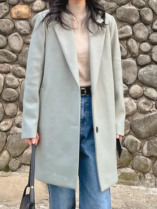 

Korean Sle Winter Elegance High-End Woolen Coat Women's Large Suit Collar Simple Mid-Length Woolen Jaet