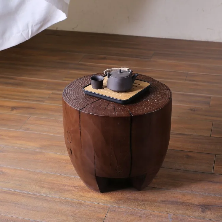 Solid wood stump round coffee table retro style log edge a few round piers corner a few whole wood root carving special-shaped w