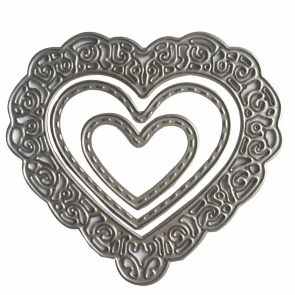 3Pcs Heart Lace Hollow Frame Metal Steel Cutting Dies Stencil DIY Paper Card Embossing Die Template