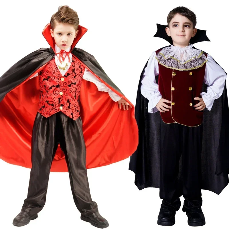 SN66 Scary Vampire Dracula Boys Cosplay Costume Fantasia Halloween Carnival Party Kids Child Earle Dracula Gothic Vampire CosW&M