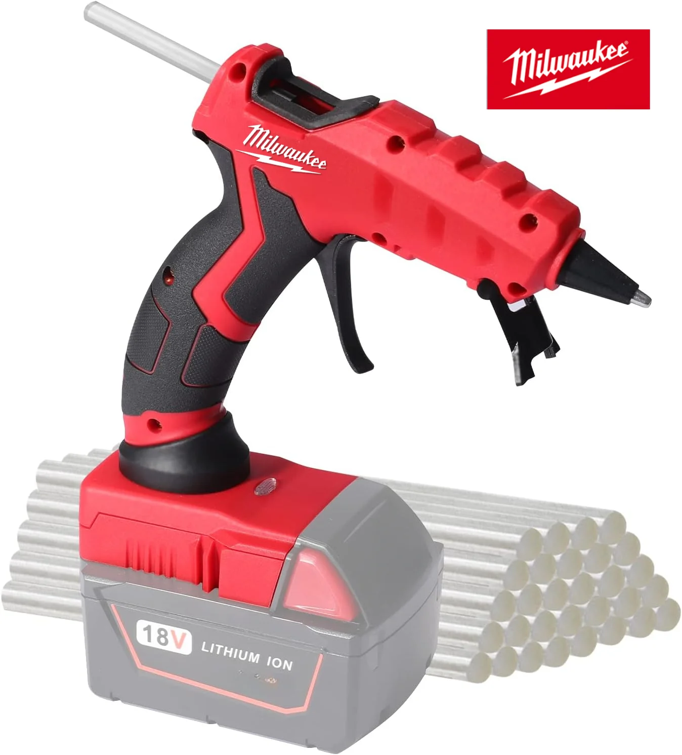 Pistola de pegamento caliente inalámbrica portátil Milwaukee para herramientas de batería de 18V de Milwaukee para manualidades, reparación DIY con 30 Uds de barras de pegamento caliente