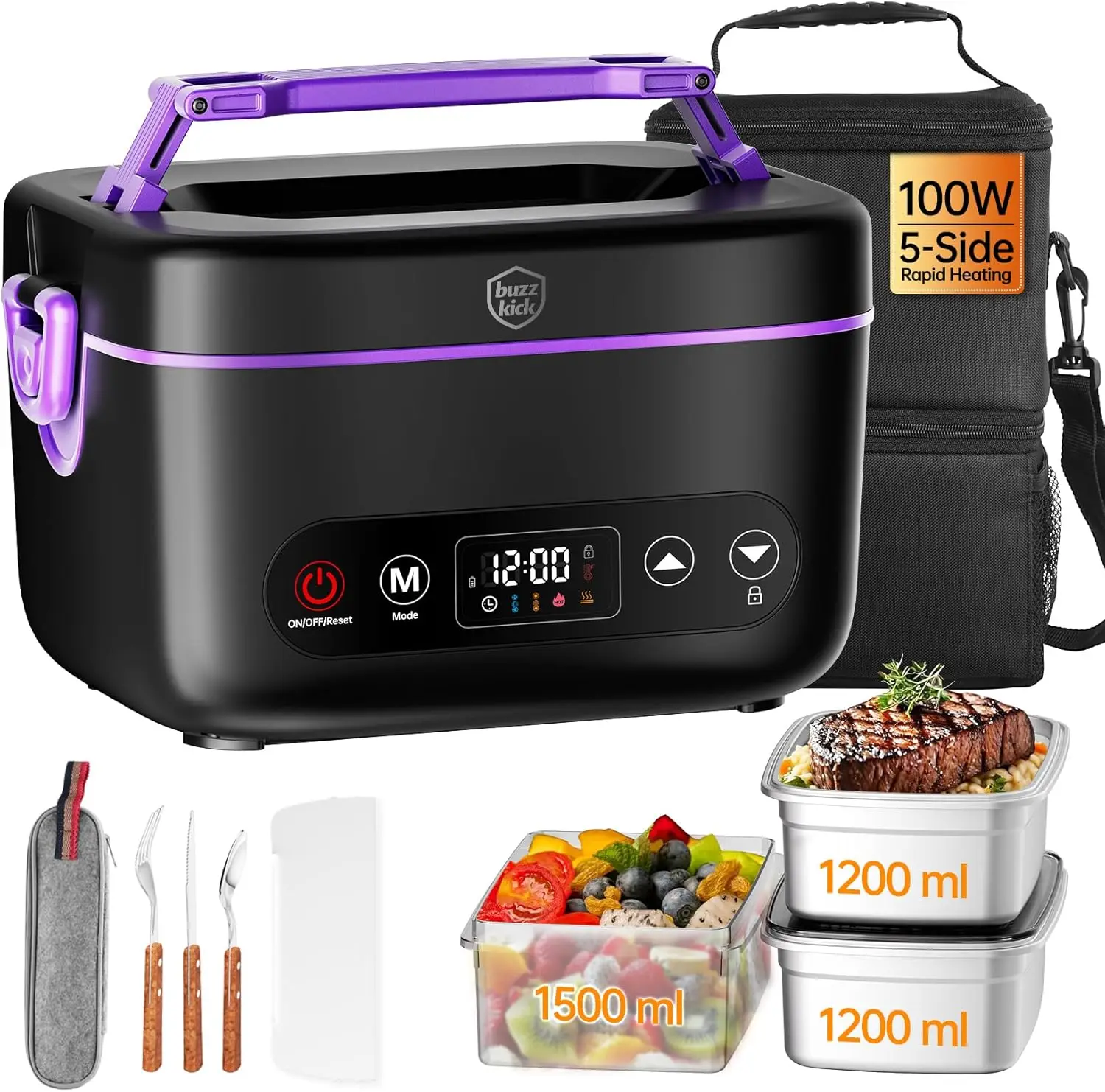 

Cordless Electric Heated Lunch Box, 2x1.2L Portable Food Warmer Upgared 5D Surround Heat Tech 6x4000mAh Battery Powered with