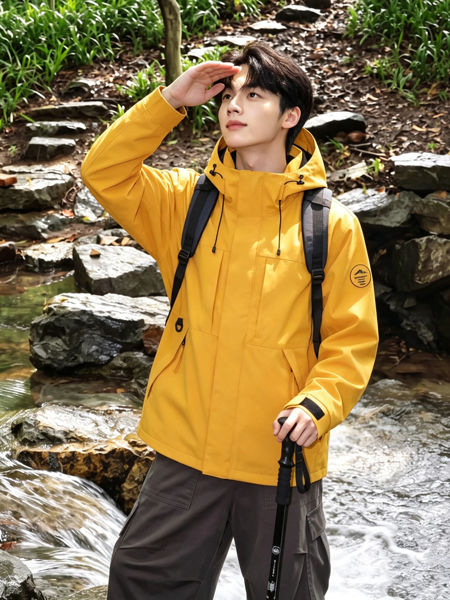Loose Men's Outdoor Fleece Lined Windproof Water Resistant Three in One Detachable Jacket Casual Hooded Workwear Coat