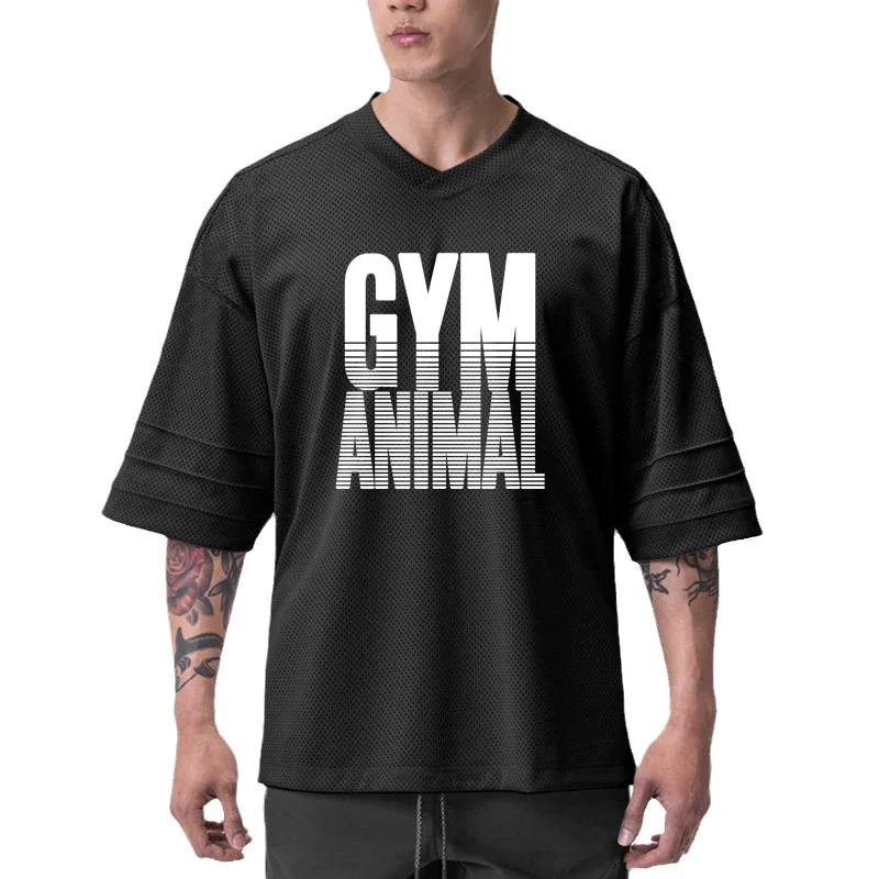 Summer Mesh Quick Dry Absorb Sweat Sport Shirts Oversized Gym Fitness Clothing Mens Casual Bodybuilding Short Sleeve T-shirts