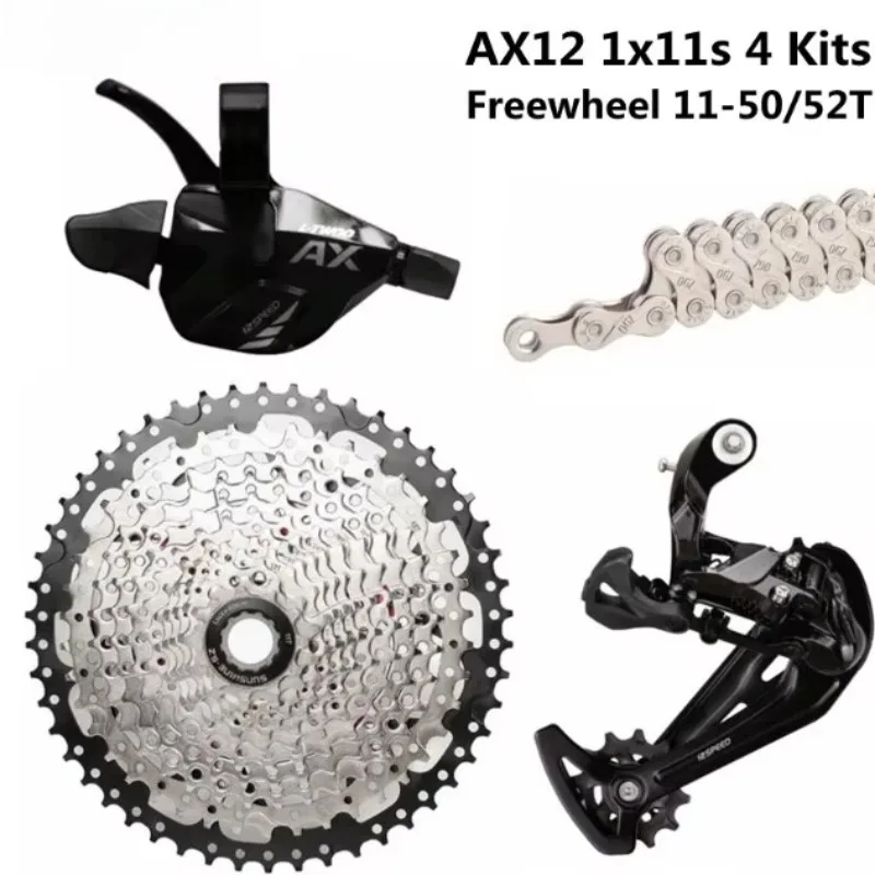 12速MTBドライブトレイングループセット 右シフター リアディレイラー サンシャイン50T/52Tカセット 116L自転車チェーン
