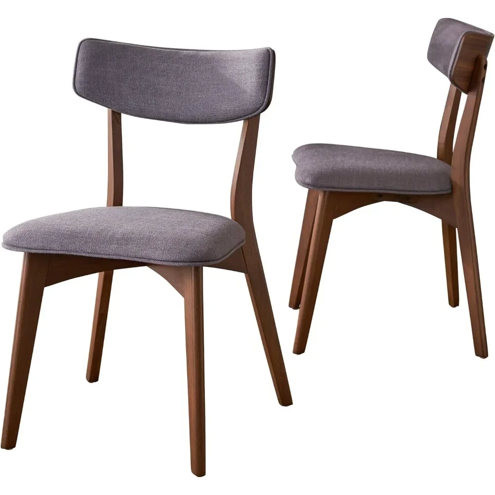 Mid-Century Modern Fabric Dining Chairs With Natural Walnut Finished Rubberwood Frame Soft Chairs for Kitchen Chair 2-Pcs Set