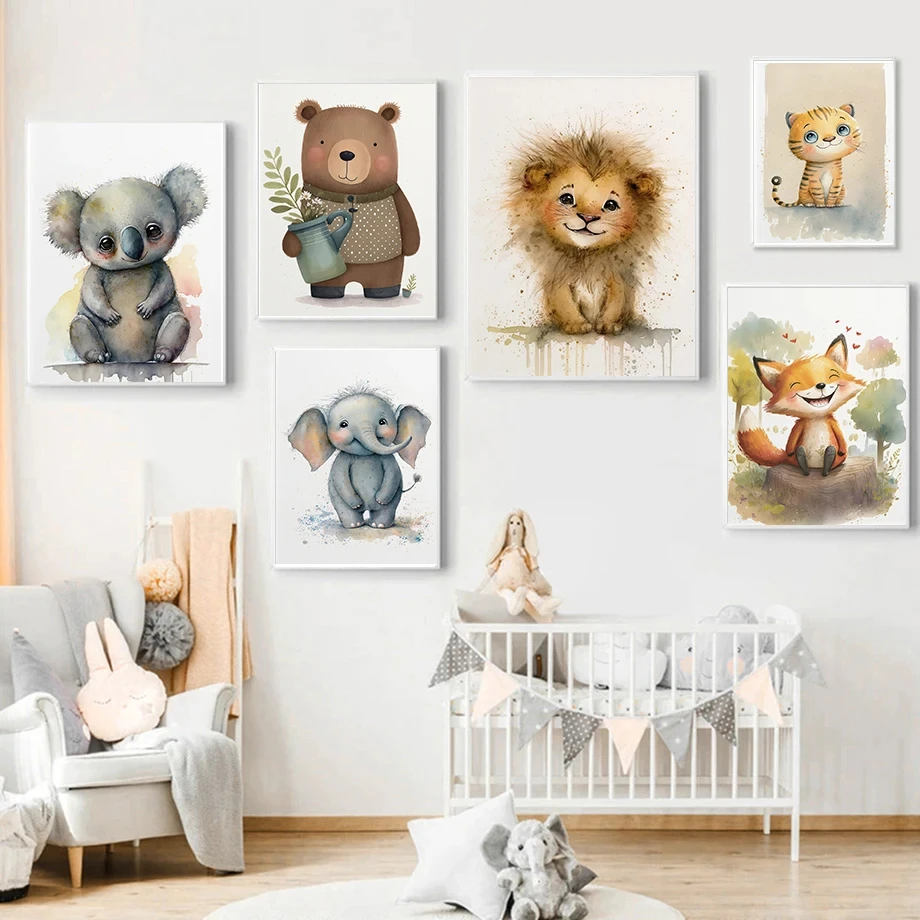 الدب الصغير سقي الزهور سعيد ليتل فوكس الطفل التمساح موضة الرسم على لوحات القماش الجدارية الشمال المشارك غرفة ديكور