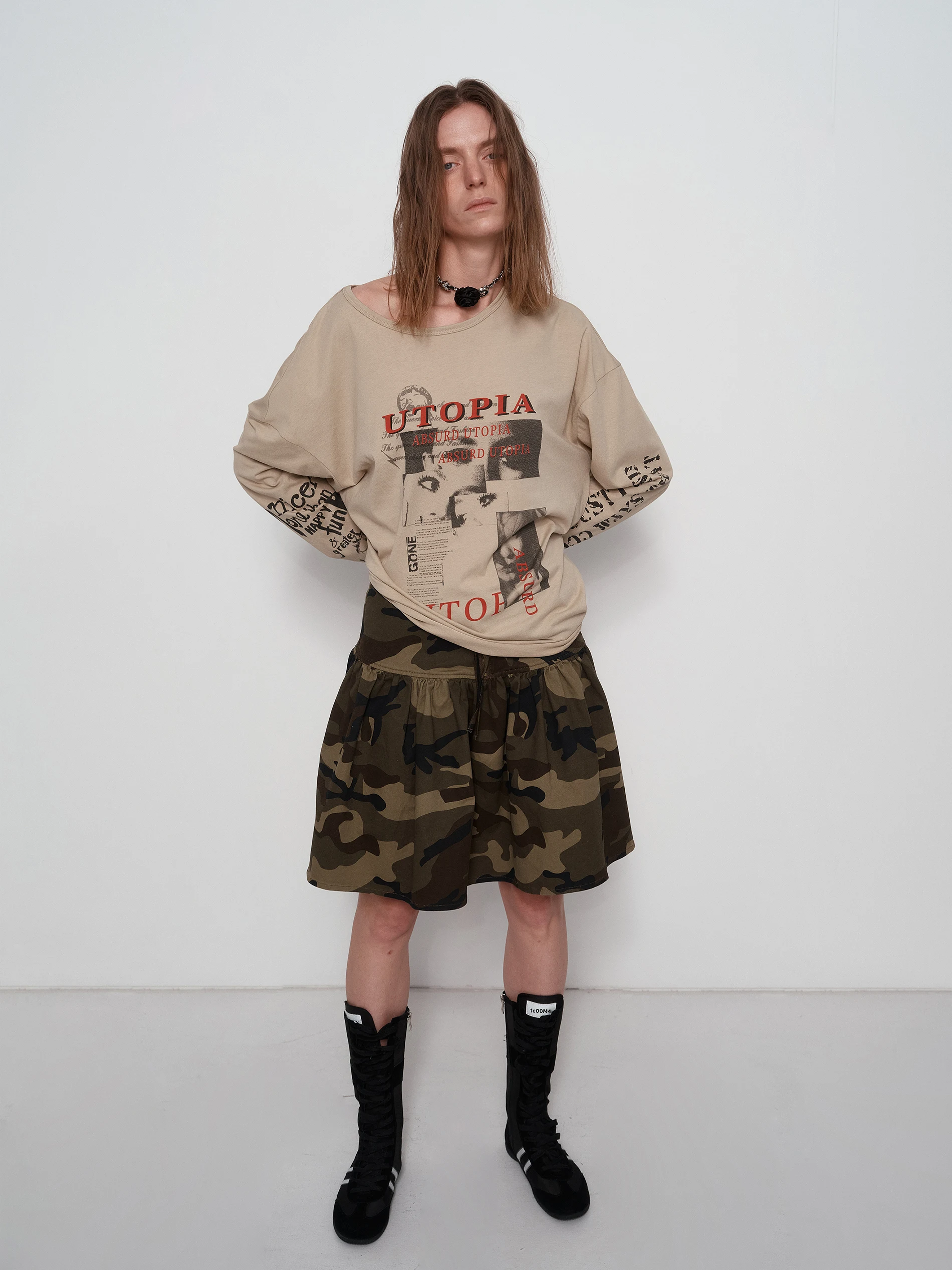 

Spring Summer New "Sport Ballet" Camouflage Puffy Midi Skirt Retro Original f Skirt for Women Casual Street Sle Cotton A...