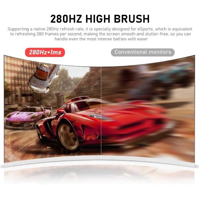 شاشة كمبيوتر شخصي 27 بوصة، شاشات ألعاب منحنية 1800R 280 هرتز، FHD 1080p 1 مللي ثانية، Freesync، 98% sRGB، 178 °   زاوية عرض HDMI2.0، شاشة عرض