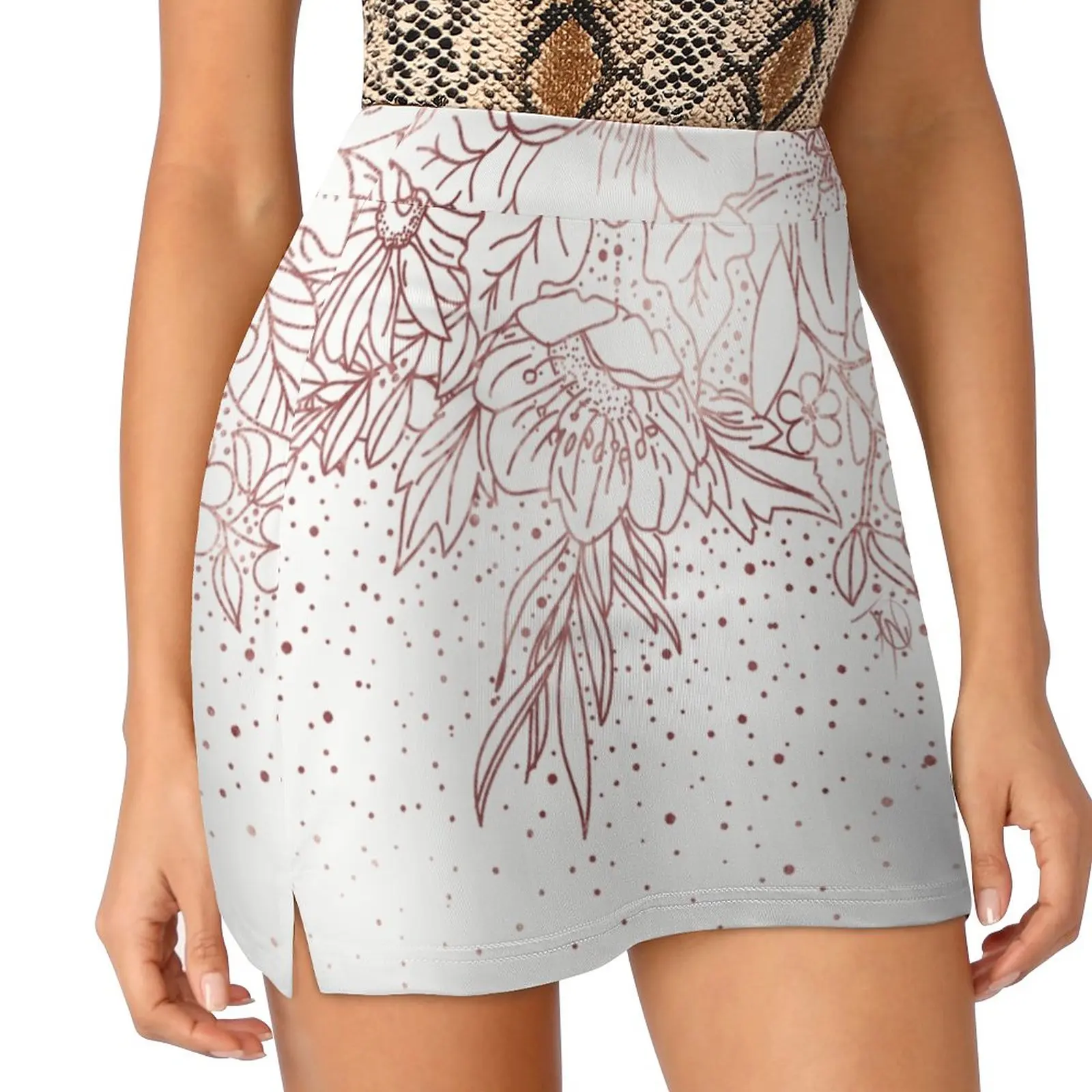 Rose Gold Hand Drawn Floral Doodles And Confetti Design Women's skirt Aesthetic skirts New Fashion Short Skirts Rose Gold Hand