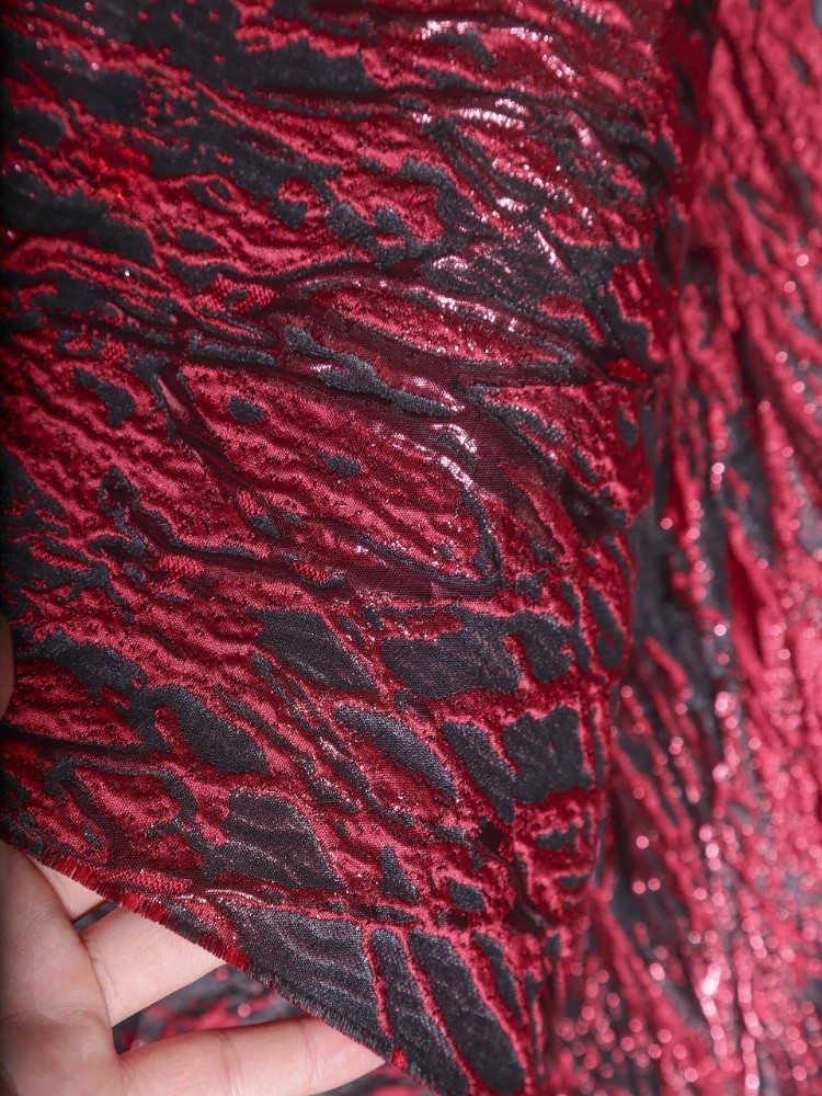 Fabric Wide 142cmx50cm 1Pc Blended Red Gilding Jacquard Creative Three-Dimensional Texture Relief Craft Diy Coat Dress Clothing