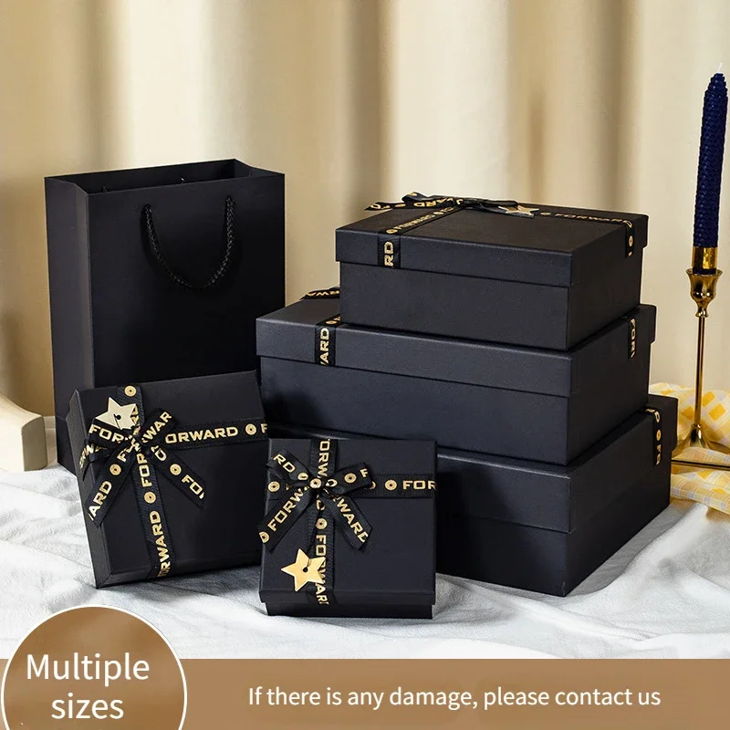 Multiple Sizes Large Black Gift Box Valentine\'s Day Birthday Gift Packaging Box Paper Jewelry Box with Bow