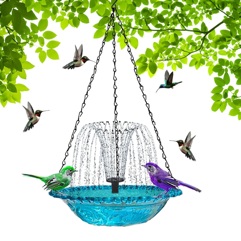 

Солнечный фонтан для домашних птиц на открытом воздухе ‌ - Плавающая подвесная ванна для птиц с синим дизайном на солнечной энергии и экологически чистая