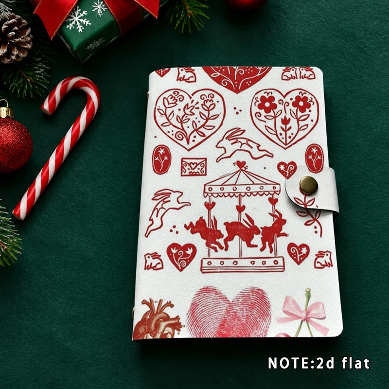 Vintage Carousel Rabbit Heart Print Journal Notebook Retro Red Pattern Diary Notepad Travel Scrapbook Christmas Stationery Gift