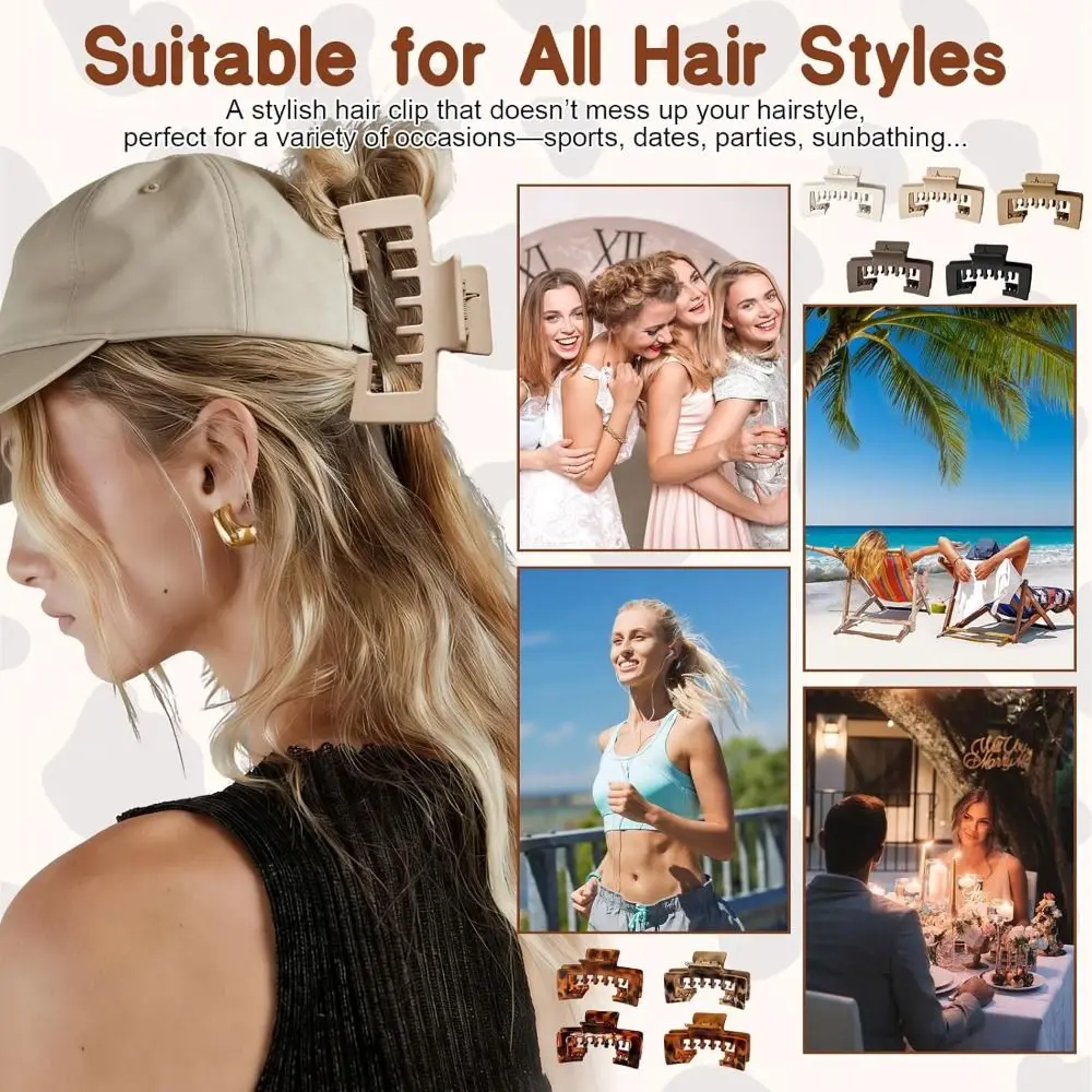 

New Large Size Hat Claw Clips Non-Slip Design Strong Hold Baseball Cap Clips Square Design Hair Accessories Cap Clips Thick Hair