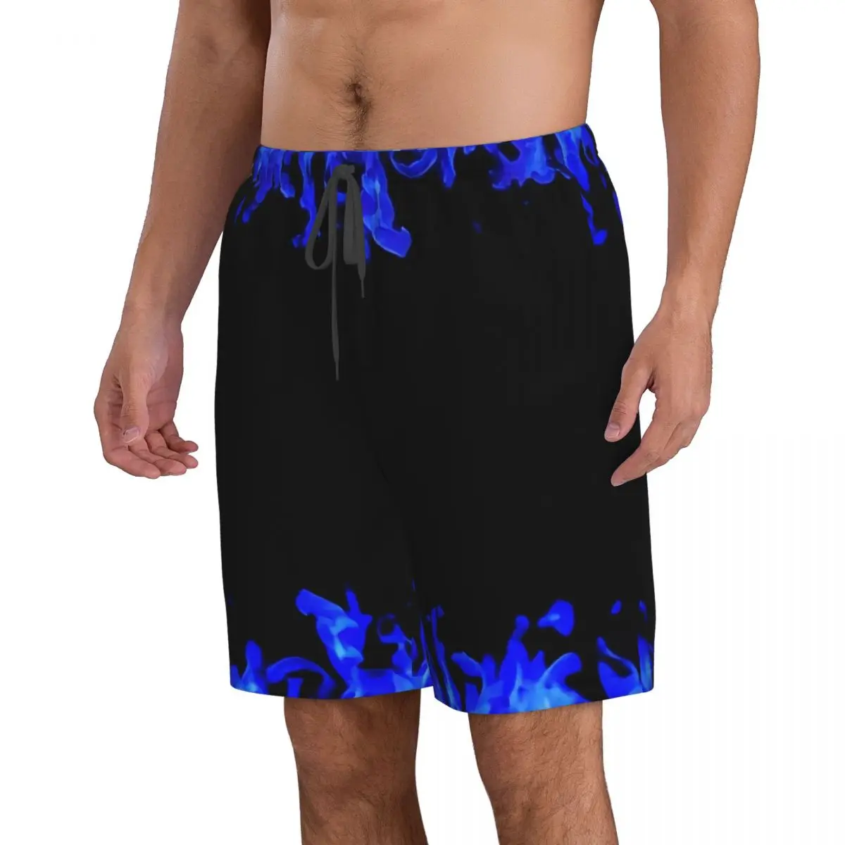 Men's Swim Trunk Abstract Blue Fire Frame Quick Dry Beach Shorts with Pockets Beach Pants Swimsuit