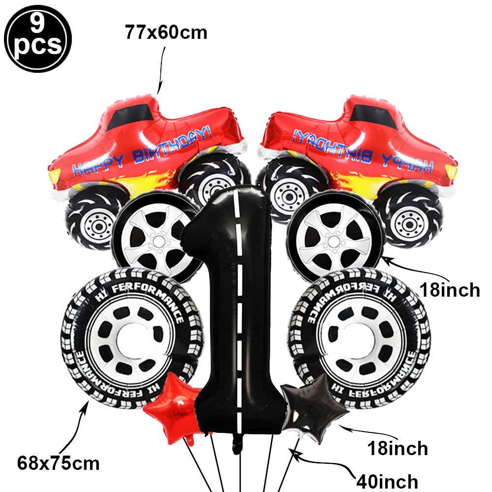 9pcs/Set Racing Car Monster Truck Party Decoration Balloon Largr 40 Inch Number Balloon Racing Car Theme Birthday Party Supplies