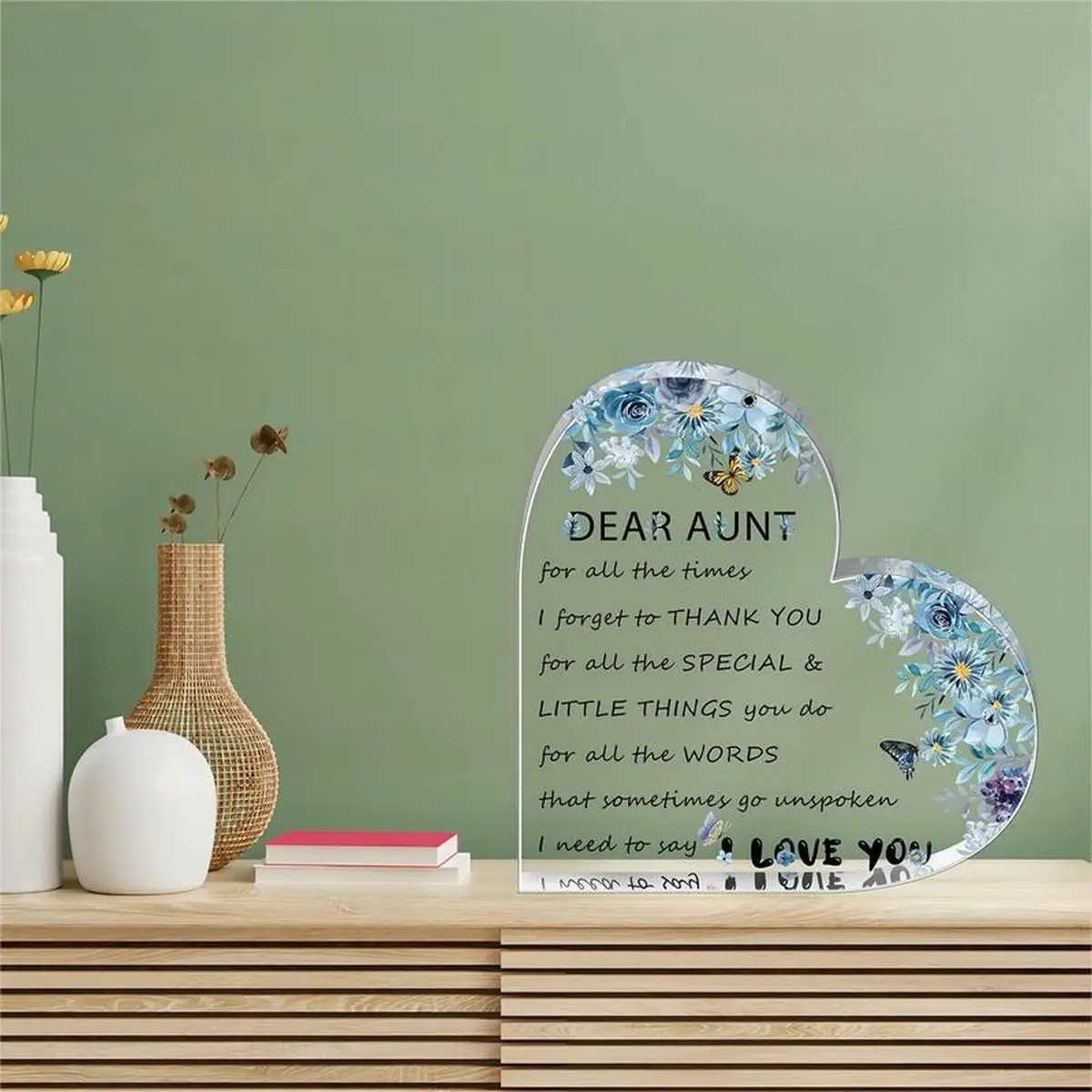 Aunt Birthday Gifts from Niece Nephew, Clear Acrylic Heart Plaque Gifts for Aunt, Thanksgiving, Christmas Gifts for Aunt