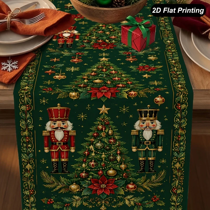 Christmas Table Runner Nutcracker Xmas Tree Print Multi Sizes Tablecloth for Dining Table Kitchen Living Room Holiday Home Decor
