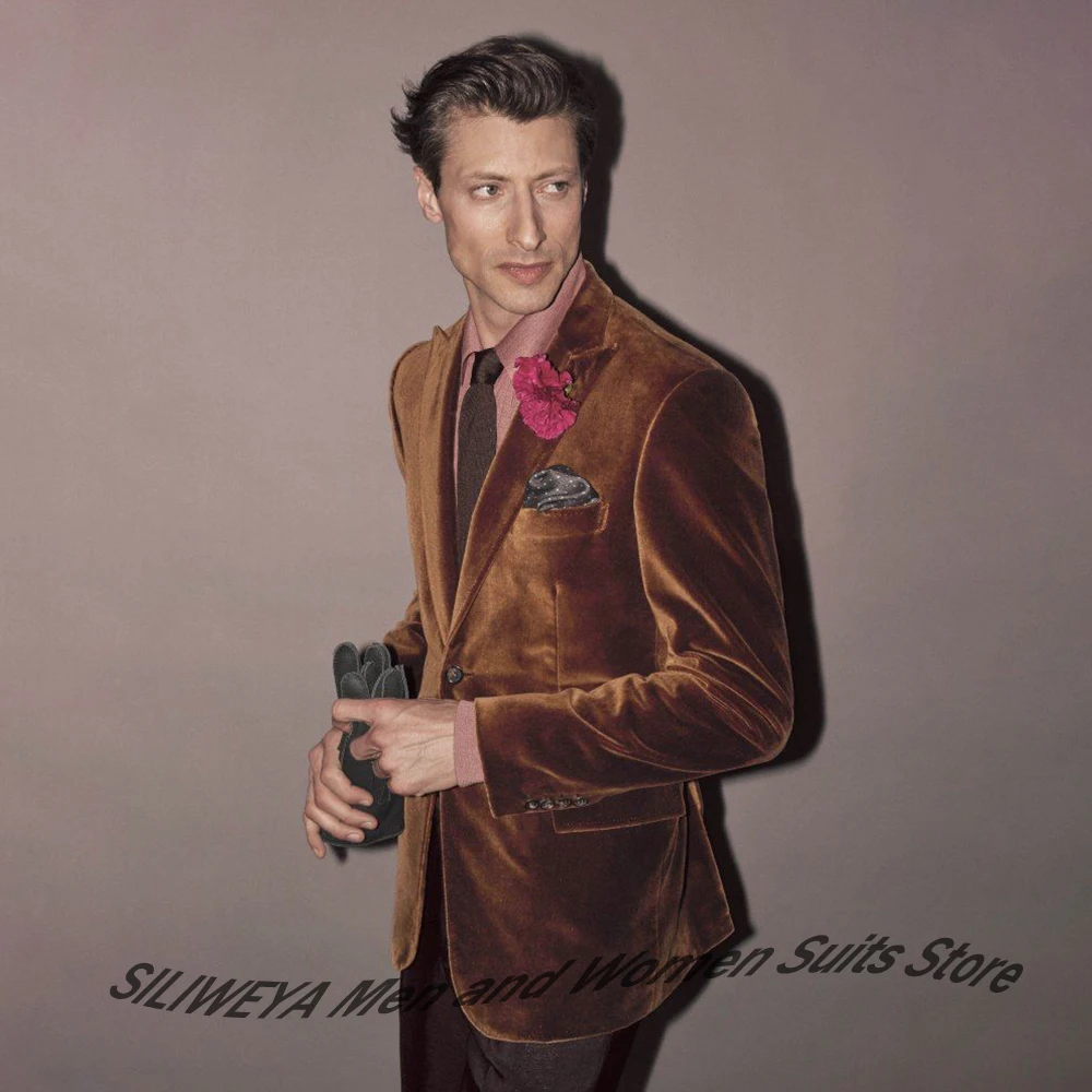 

Elegant Men's Velvet Suits Two Piece(Jacket+Pants) Set for Evening Party Single Breasted Blazer Formal Occasions Wear