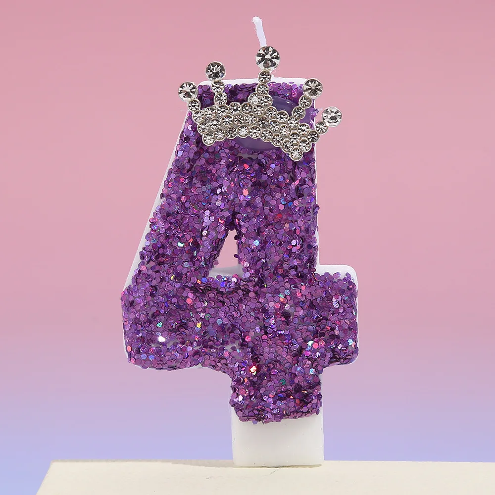 Purple Sequined Birthday Candles, Silver Crown Digital Candles 0-9. Festive Party Atmosphere Decoration. Dessert Cake Plugin