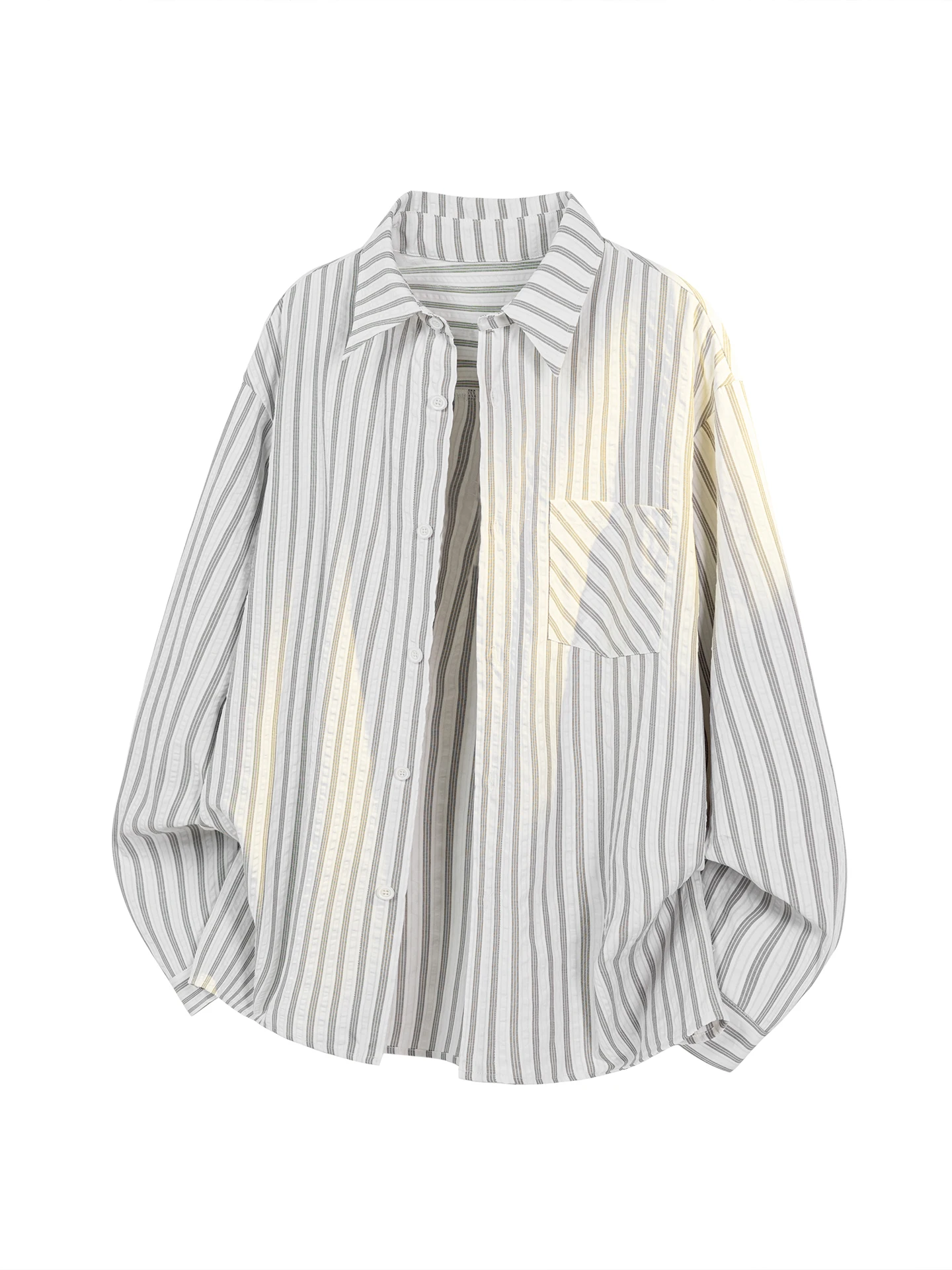 American Retro Striped Long Sleeve Men's Shirt Autumn Sun Protection Loose Top Fashion Brand Cotton Polyester Blend