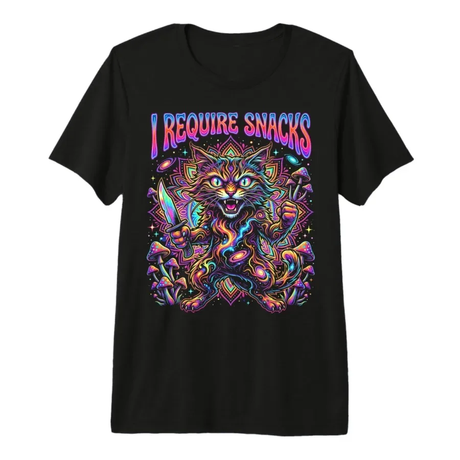 

I Require Snacks Cat Funny Animal Meme Lover Humor T-shirt For Men Women 100% Cotton T Shirts Short Sleeve Tops 0424-3